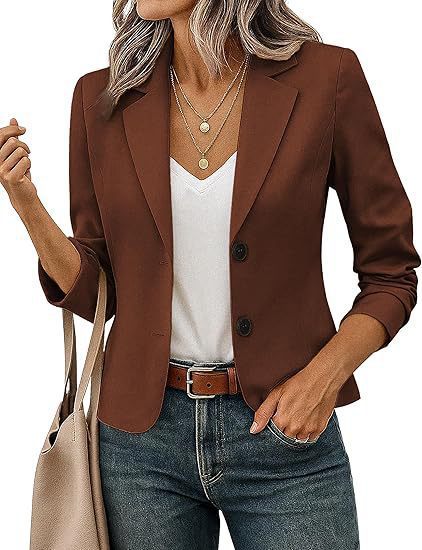 Women’s Solid Color Long Sleeve Blazer Cardigan – Casual Slim-Fit Suit Jacket