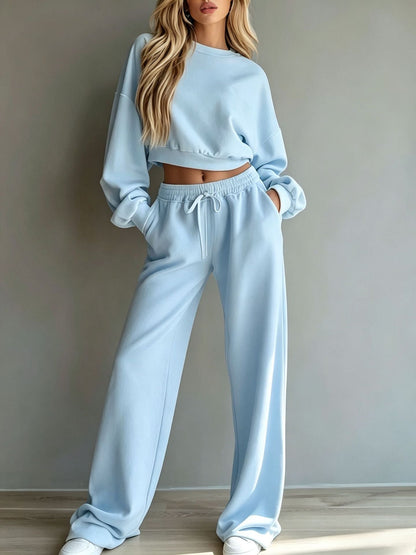 Women’s Casual Hooded Sweatshirt & Wide-Leg Pants Set – Long-Sleeve Two-Piece Sports Outfit