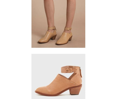 Women’s Leather Ankle Boots – Cut-Out Buckle Strap Booties with Back Zipper