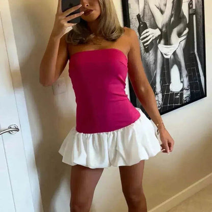 Robe chic bustier tube couleur unie plissée pour l'été, mini-robe patineuse courte à la mode pour femme, robe de soirée cocktail pour femmes