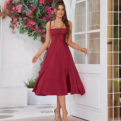 Spring Summer Sleeveless Floral Bohemian Corset flow Slit Midi  Dress