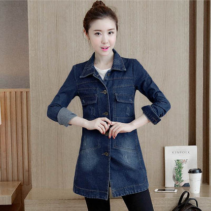 Women Denim Jacket Slim Mid Length