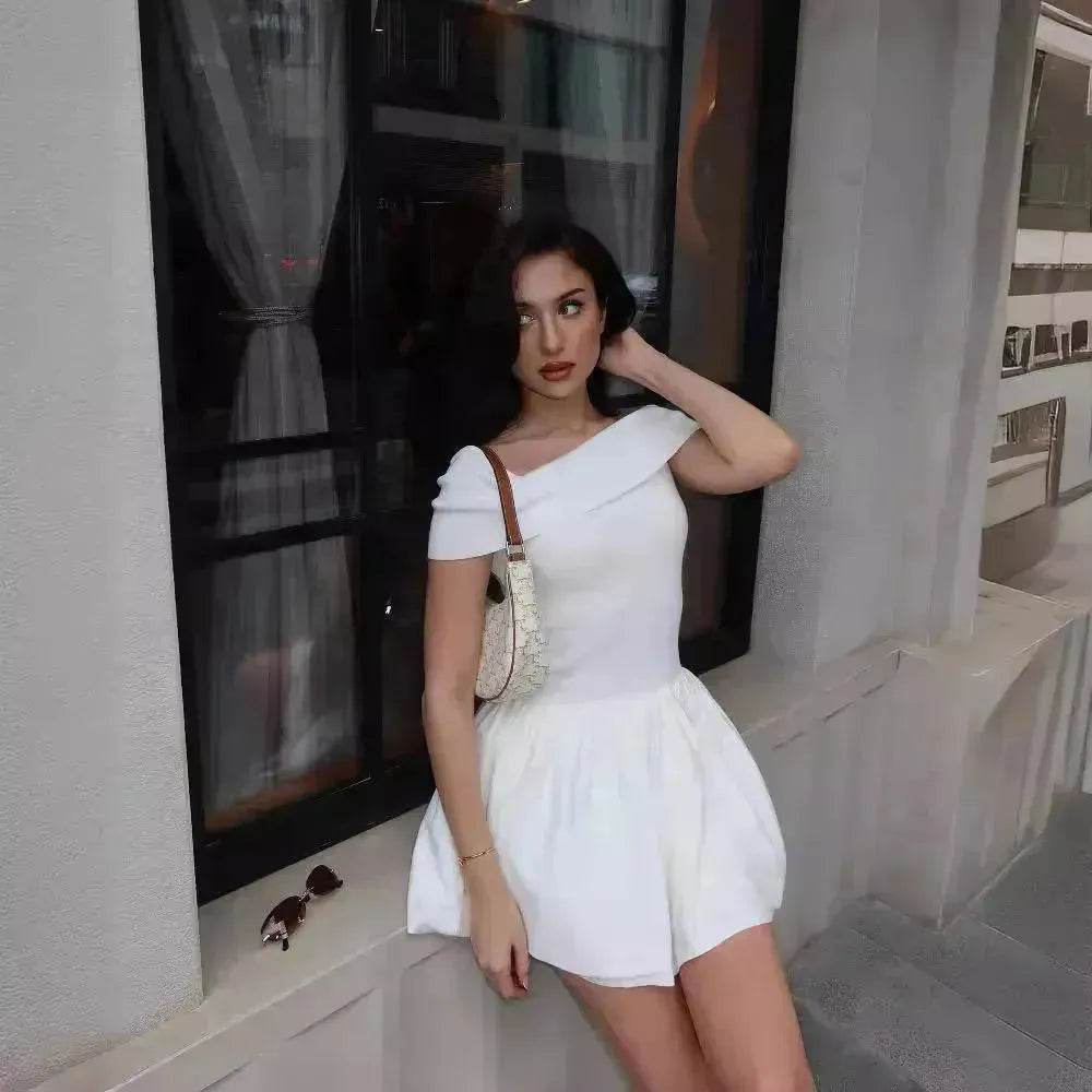 Robe patineuse mini asymétrique pour femmes, style européen et américain, pour les vacances à la plage, les soirées cocktail