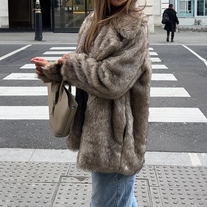 Women’s Elegant Long Sleeve Coat with Faux Fur Collar – Stylish Winter Outerwear