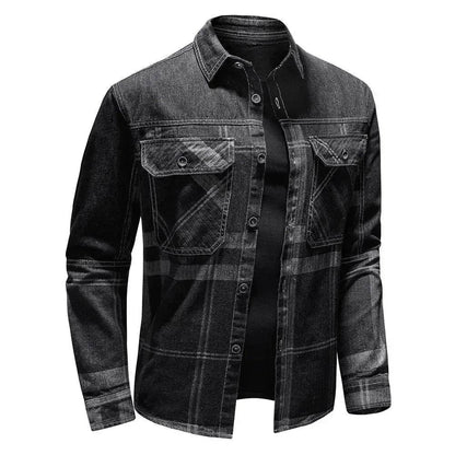 Fashion Plaid Denim Long-sleeved mens denim shirt Slim fit Jeans Shirt for men Denim top for men