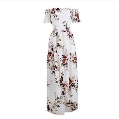 Elegant Ladies Summer Boho Vacation Resort Slit Maxi dress off shoulder Long floral Beach summer slit dress