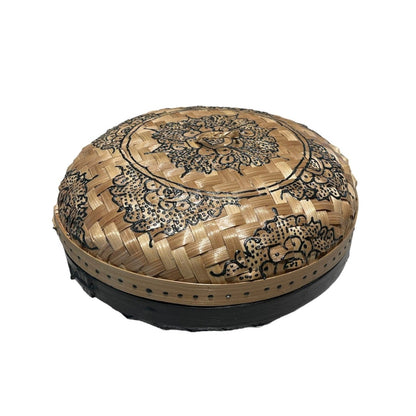 Black Round Henna Rattan Box