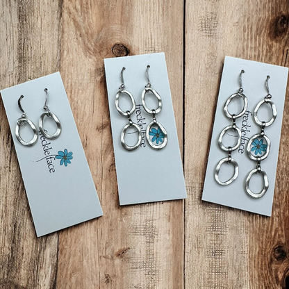 Wavy Hoop Drop Earrings – Matte Silver Asymmetrical Hoops, Hypoallergenic