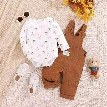 Cute Baby Bear Printed Romper Overalls Suit for baby girl