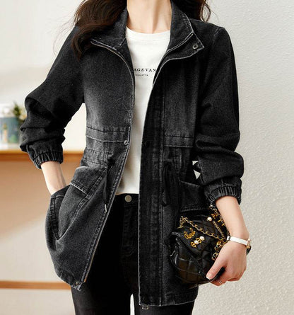 Fashion formal fitted  Zip up Denim Jacket Women