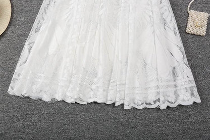 Spring Summer Women's Lace  Flowy Midi Skirt