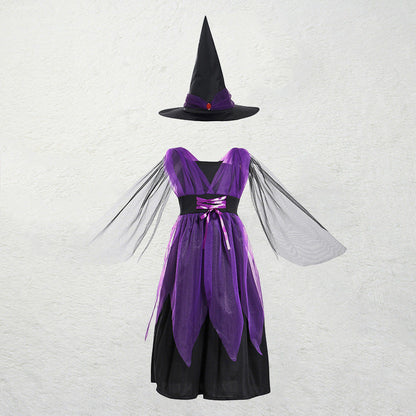 Kids Halloween Witch Costume – Girls Magical Princess Dress with Witch Style