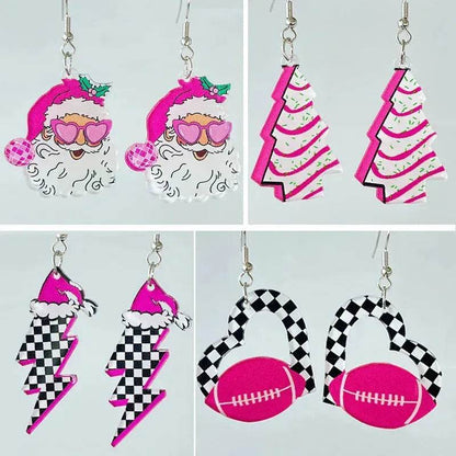 Acrylic Earrings Christmas Cute Cartoon Christmas Santa Claus Tree Football Lightning Earrings Jewelry