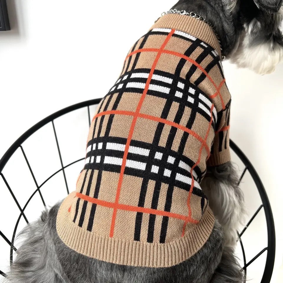 Pull en tricot pour chien | Pull en tricot à carreaux Brrbrry pour chien