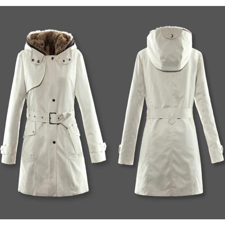 Women's Wool-Lined Mid-Length Cotton Coat – Detachable Lining Long-Sleeve Outerwear