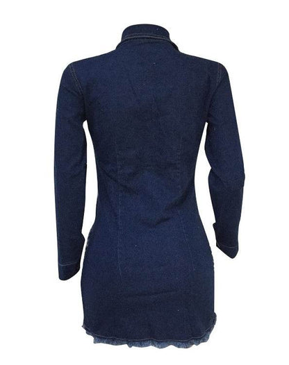 Chic Fashion Fitted Ripped Long Sleeve Jeans Denim hip dress