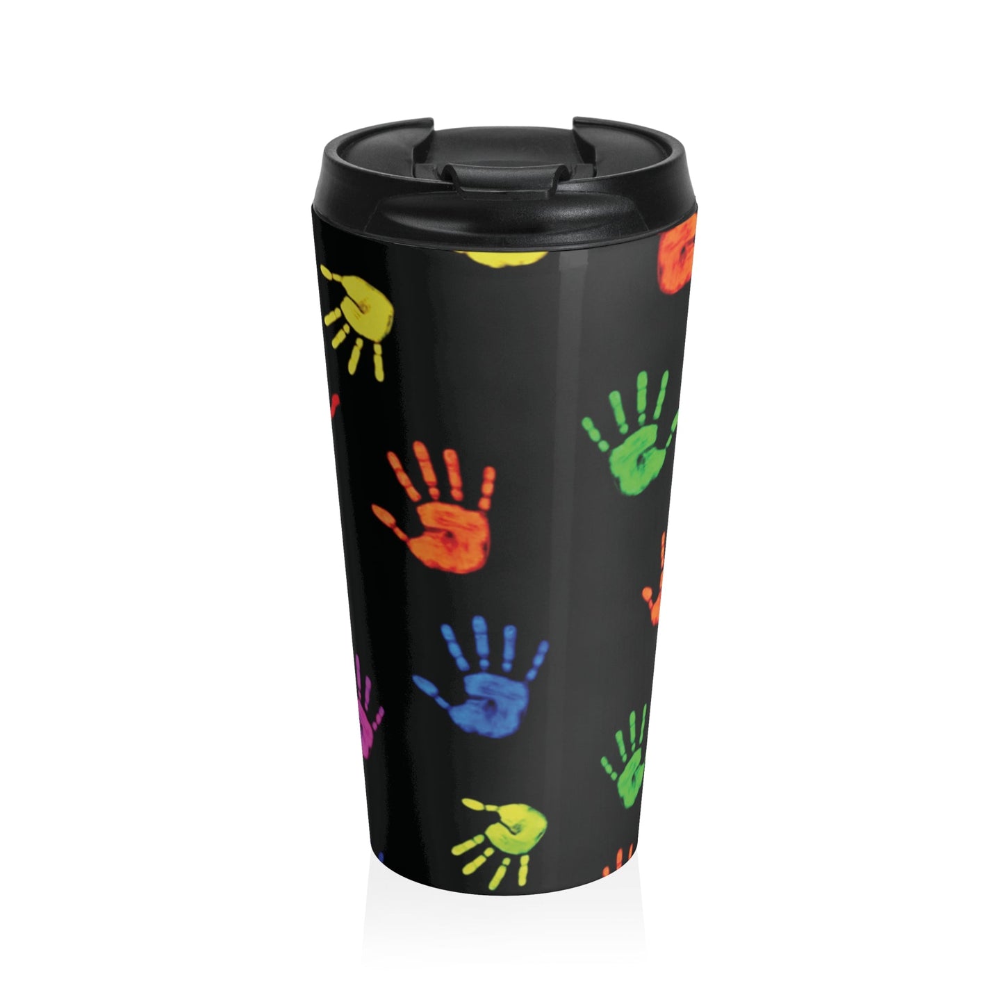Travel Mug — Colorful Handprint Pattern Stainless Steel Tumbler