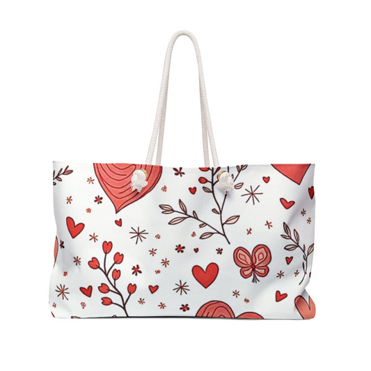 Sac de voyage motif floral cœurs rouges, cabas Saint-Valentin, maman débordée, cadeau pour maman