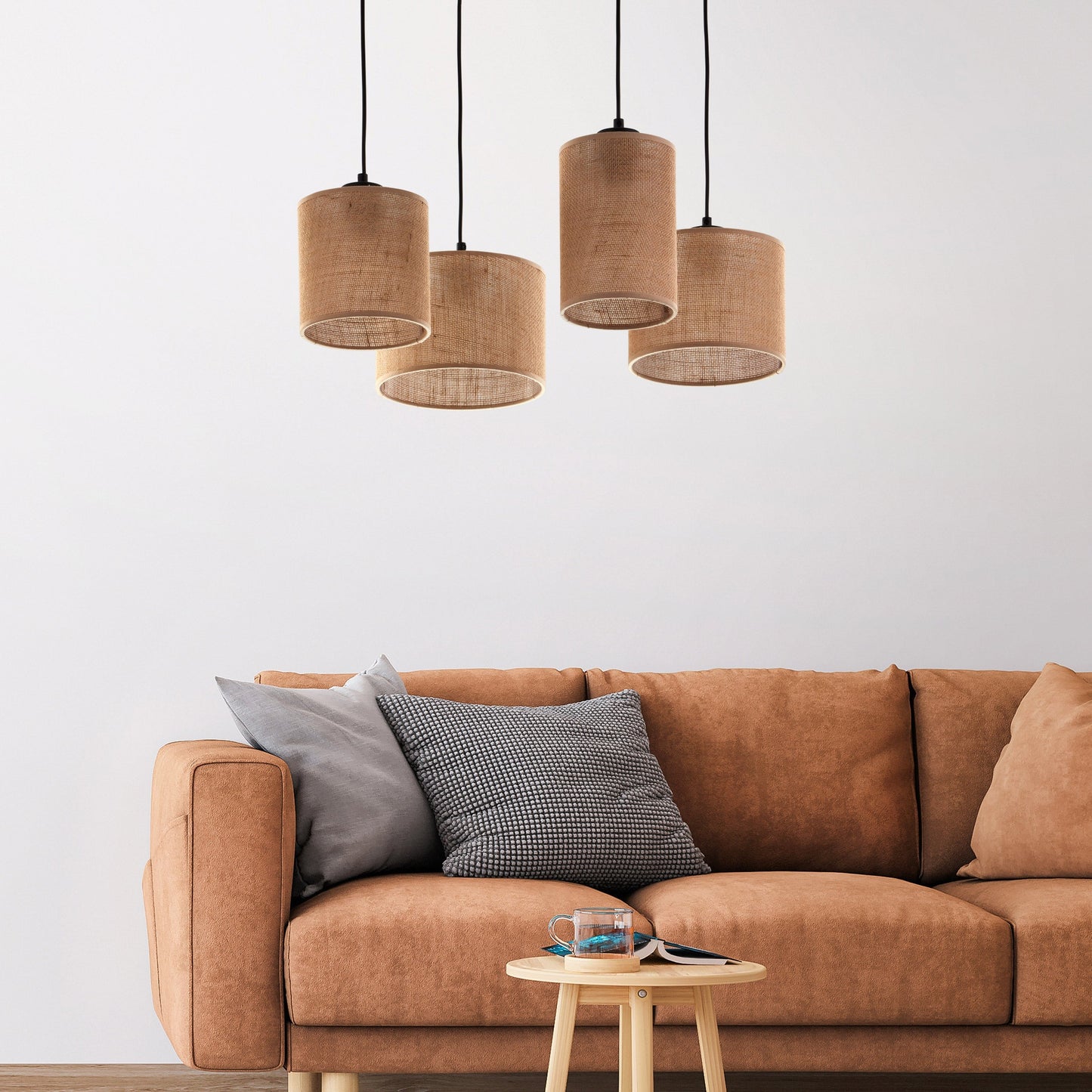 JUTE Natural Woven Jute Pendant Ceiling Light Fixture for Kitchen Island, Dining Room & Living Room
