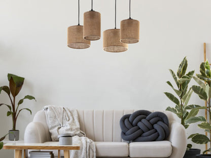 JUTE Natural Woven Jute Pendant Ceiling Light Fixture for Kitchen Island, Dining Room & Living Room