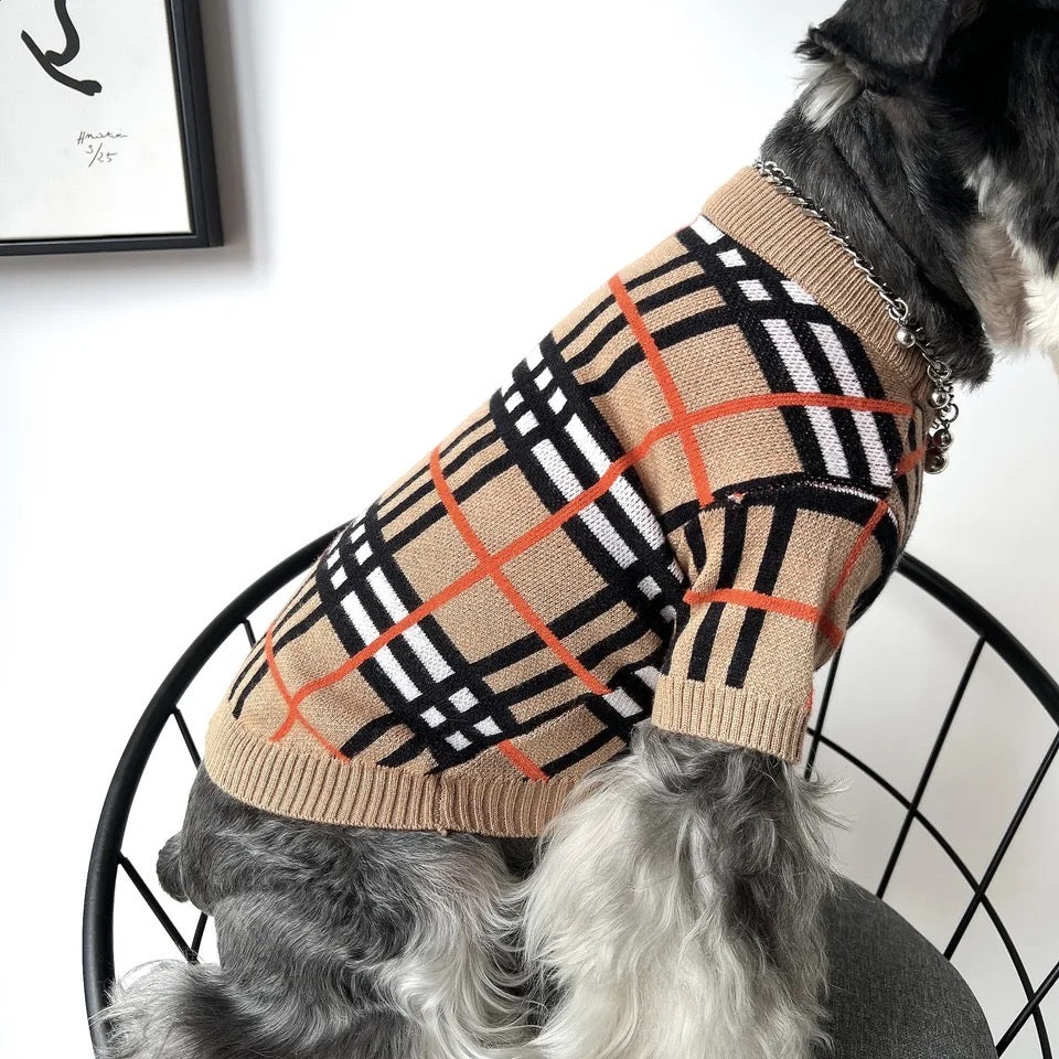 Pull en tricot pour chien | Pull en tricot à carreaux Brrbrry pour chien