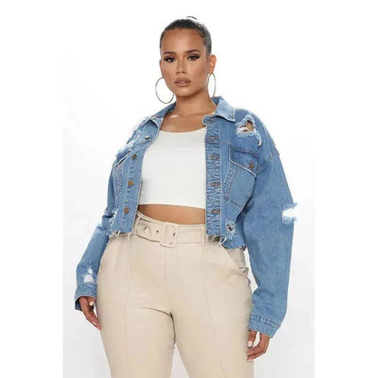 Veste courte en jean déchiré à manches longues pour femmes, coupe courte, ample