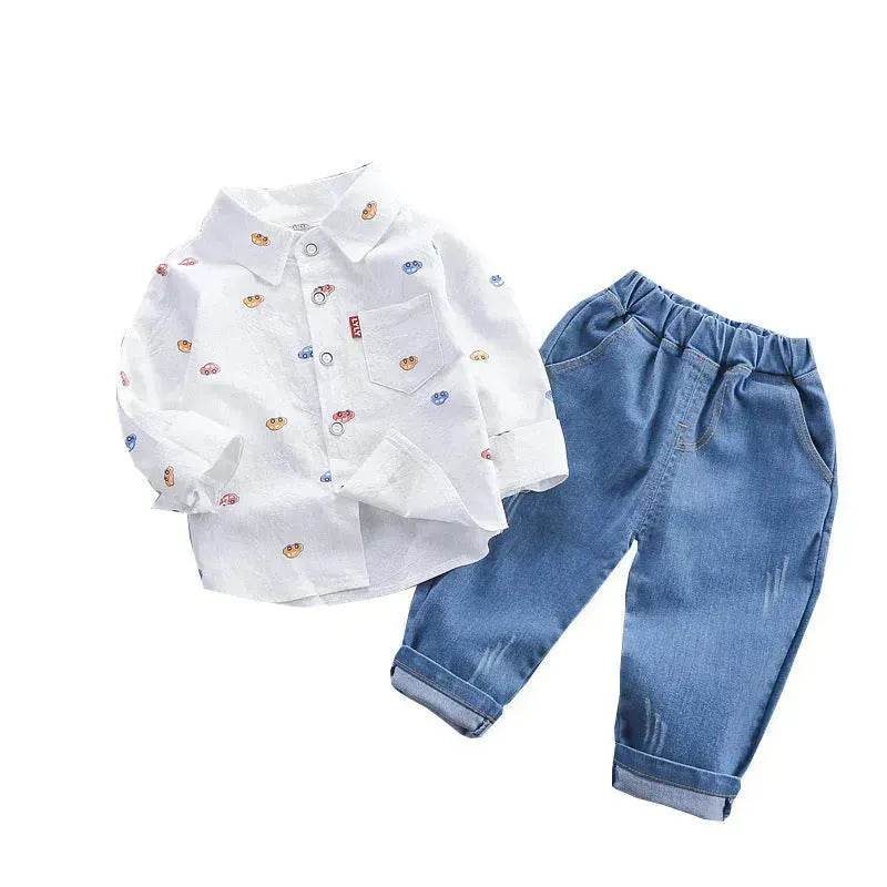 Vêtements pour enfants, ensemble décontracté deux pièces avec chemise à manches longues pour garçons, collection automne.