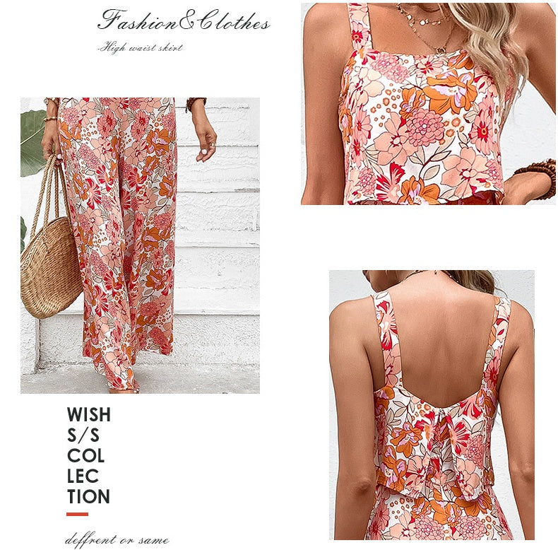 Women's Printed Square-Neck Camisole Cropped Jumpsuit