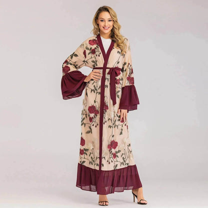 Fashion Floral Open front Abaya  Kimono Abaya for Middle Eastern Dubai Turkey Arab Women