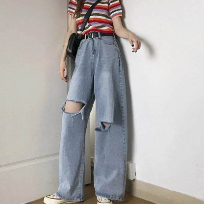 Oversized High Waist Ripped Jeans pant for Women