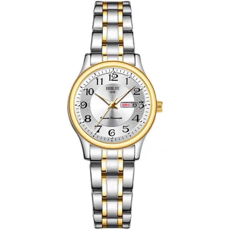 Ultra-Thin Stainless Steel Strap Watch, Double Calendar, Luminous, Waterproof