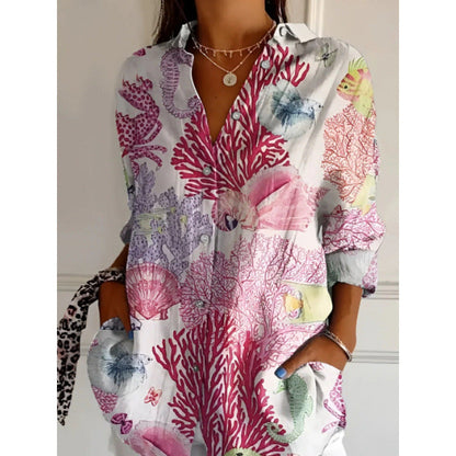Women’s Floral Print Long-Sleeve Button Shirt – Casual Printed Cardigan Top | Sizes XS–5XL