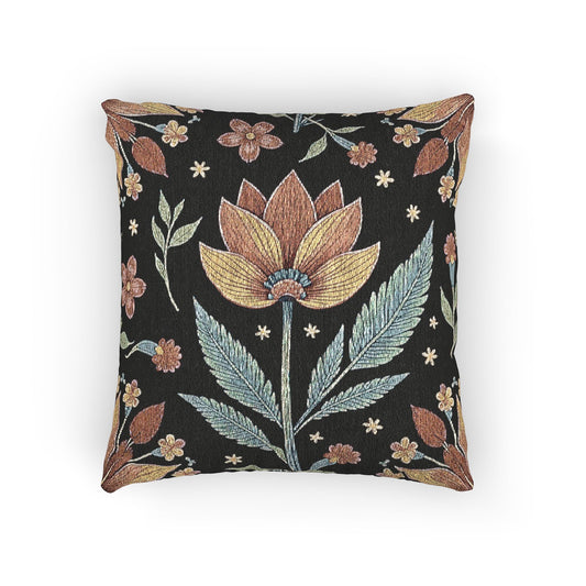 Oreiller tissé à tapisserie florale vintage | Oreiller décoratif botanique
