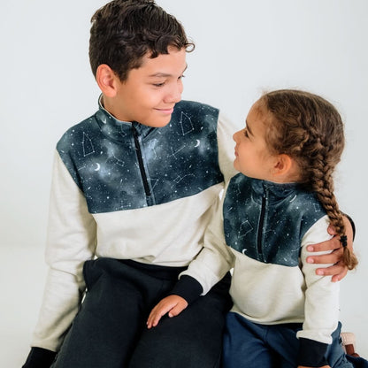 Youth Bamboo Fleece Half-Zip | Ash With Night Sky