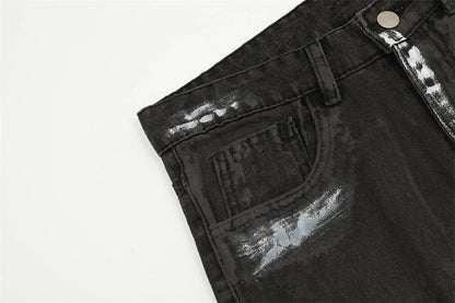 Punk Waste Soil Distressed Men Denim jeans pant Straight-leg Trousers