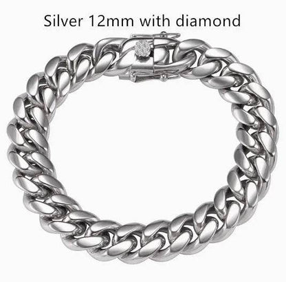 Men's Cuban Link Chain Titanium Steel Silver Bracelet