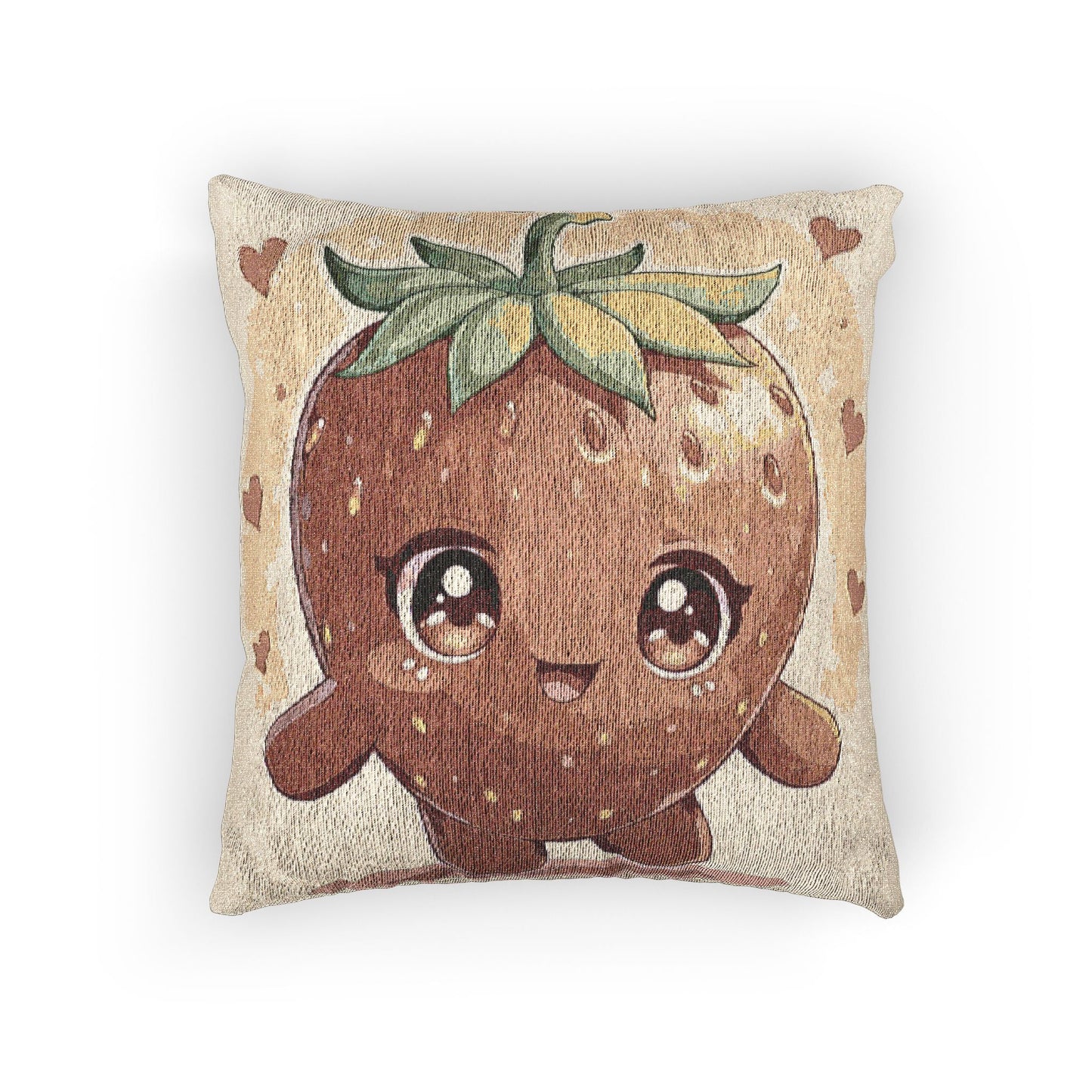 Kawaii Strawberry Character Pillow | Woven Decorative Pillow