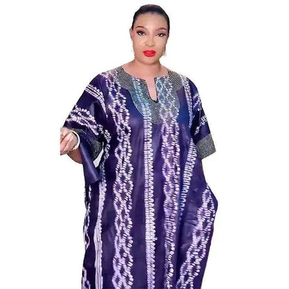 Middle East Striped Loose Robe African Dubai Arabic Satin Hot Drilling Stitching Abaya Buba Dress