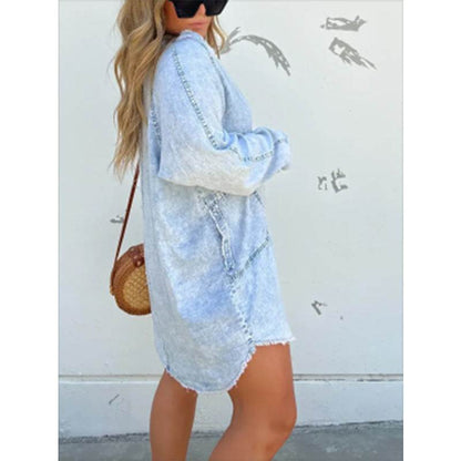 Women's Denim Washed Loose Shirt Dress