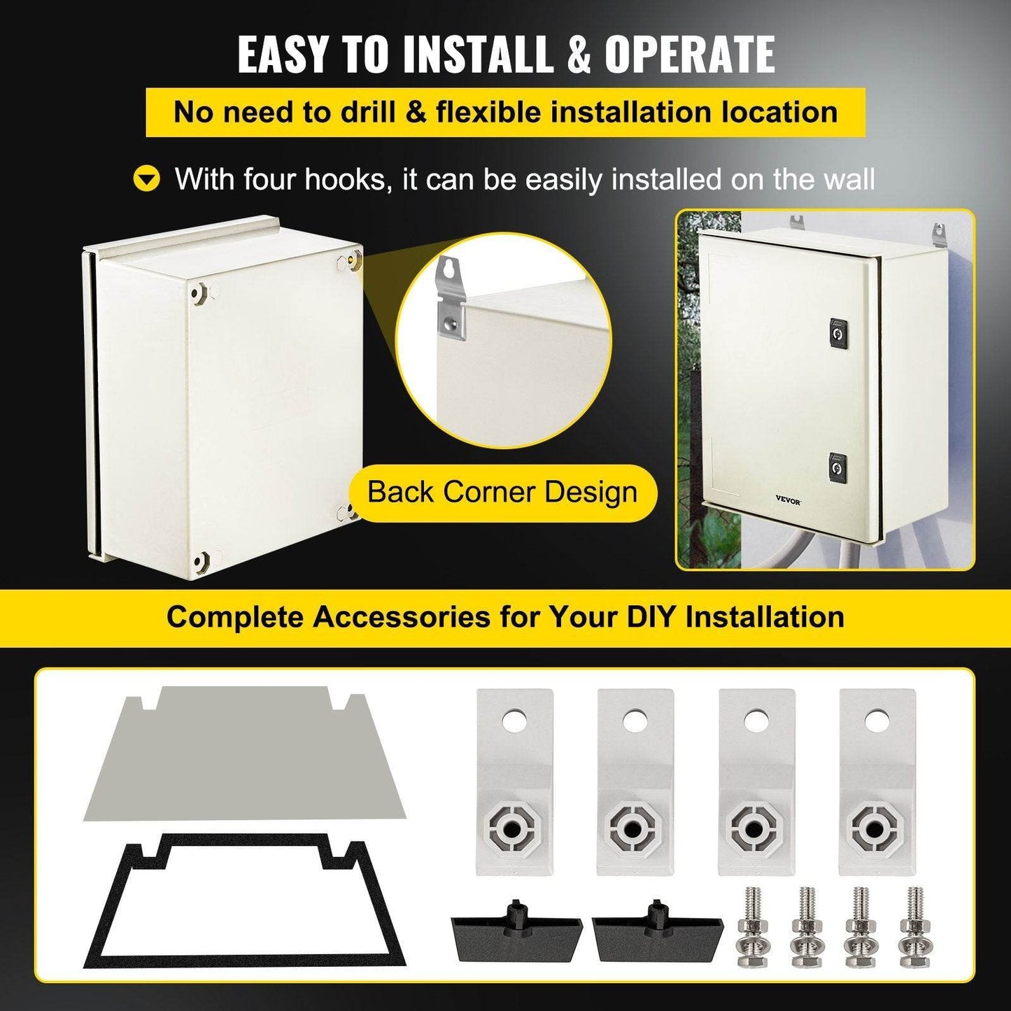 NEMA Steel Enclosure, 16 X 12 X 8 NEMA 4X Fiberglass Electrical Box, IP66 Waterproof & Dustproof, Outdoor Indoor Electrical Junction Box, With Mounting Plate