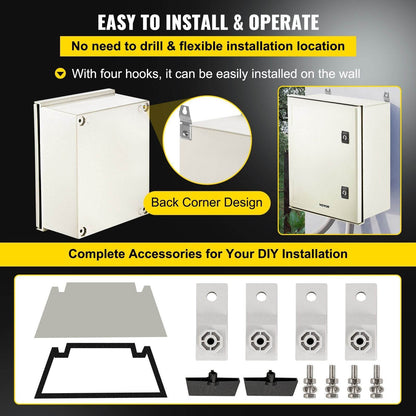 NEMA Steel Enclosure, 16 X 12 X 8 NEMA 4X Fiberglass Electrical Box, IP66 Waterproof & Dustproof, Outdoor Indoor Electrical Junction Box, With Mounting Plate