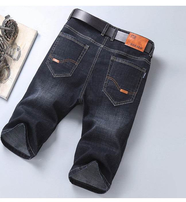 Jeans Shorts Men Elastic Straight Denim Mid Waist Loose Shorts