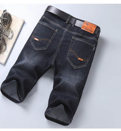 Jeans Shorts Men Elastic Straight Denim Mid Waist Loose Shorts