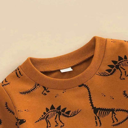 Infant Toddler Bone Dragon Floral Print Long Sleeve Pullover Trousers Two-piece Set In Stock Wholesale