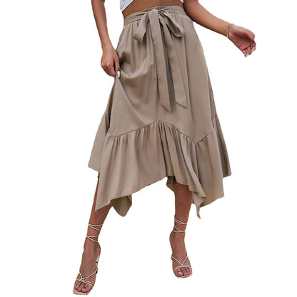 Jupe midi asymétrique mi-longue à lacets et volants pour femme