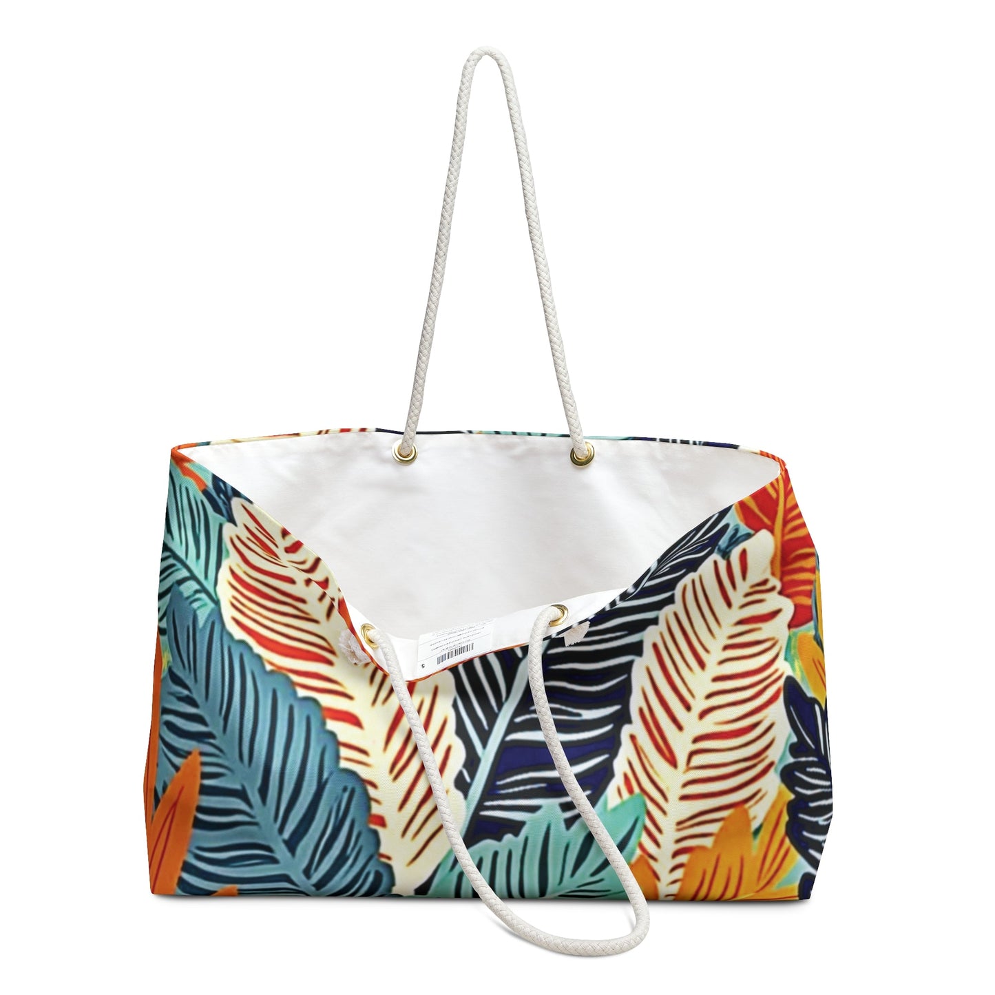 Sac de voyage à imprimé plumes tropicales | Motif feuilles colorées | Grand cabas | Sac maman débordée | Sac maman de tous les jours