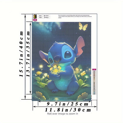 [Autorisé] Peinture diamant 5D Disney à faire soi-même, kit Lilo & Stitch de points et de fleurs lumineuses par numéro pour adultes, kit de peinture diamant rond complet, artisanat de peinture, décoration murale pour la maison