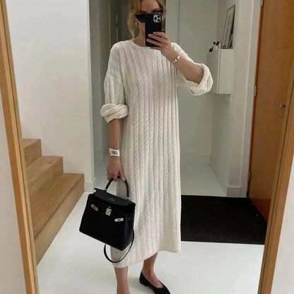 Loose Woolen Midi Twisted Knitted Thick Winter sweater Dress
