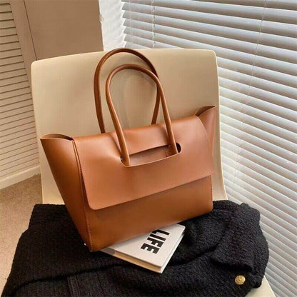 Fashion Leather Shoulder Bag Large Capacity Handbags Simple Retro Tote Bags