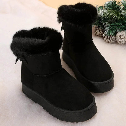 Nouvelles bottes de neige à nœud papillon Hiver Plus velours chaud Bottines à semelle épaisse pour femmes Chaussures en coton simples pour le quotidien